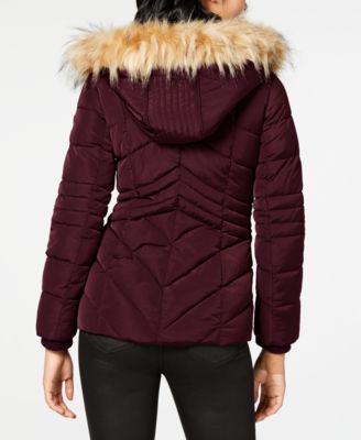 guess puffer coat with faux fur hood