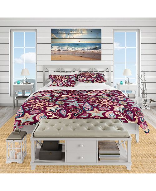 Design Art Designart Purple Sea Shells Coastal Duvet Cover Set