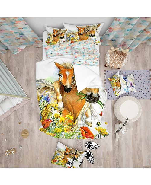 Design Art Designart Horse And Foal With Flowers Modern Kids