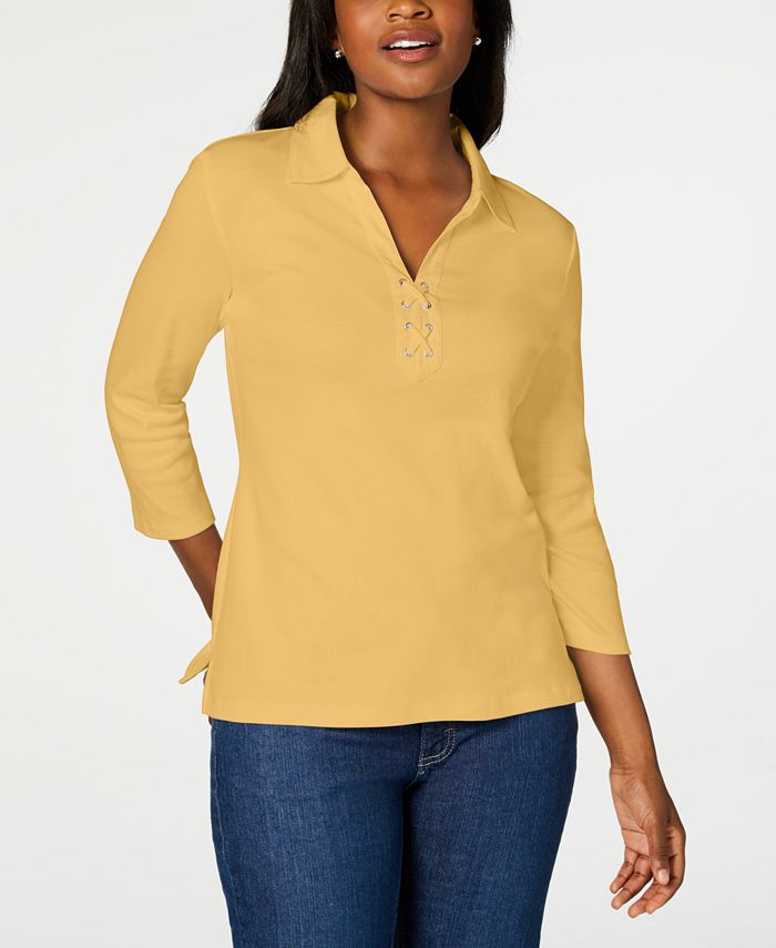 Karen Scott Cotton Lace Up Shirt Created for Macy s Macy s