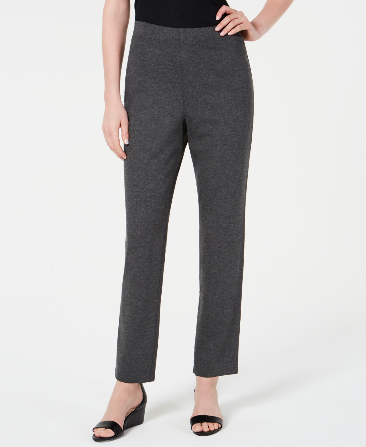 Karen Scott Petite Comfort Pull-on Pants, Created For Macy's In Charcoal Heather