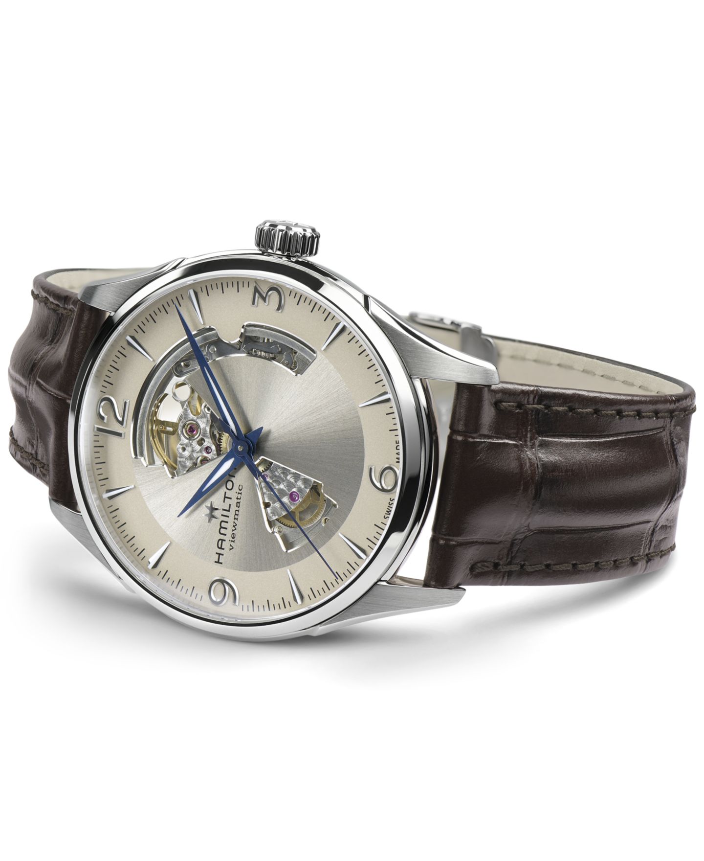 Мужские часы Hamilton Swiss Automatic Jazzmaster Open Heart Brown Leather Strap Watch 42mm — фото 4