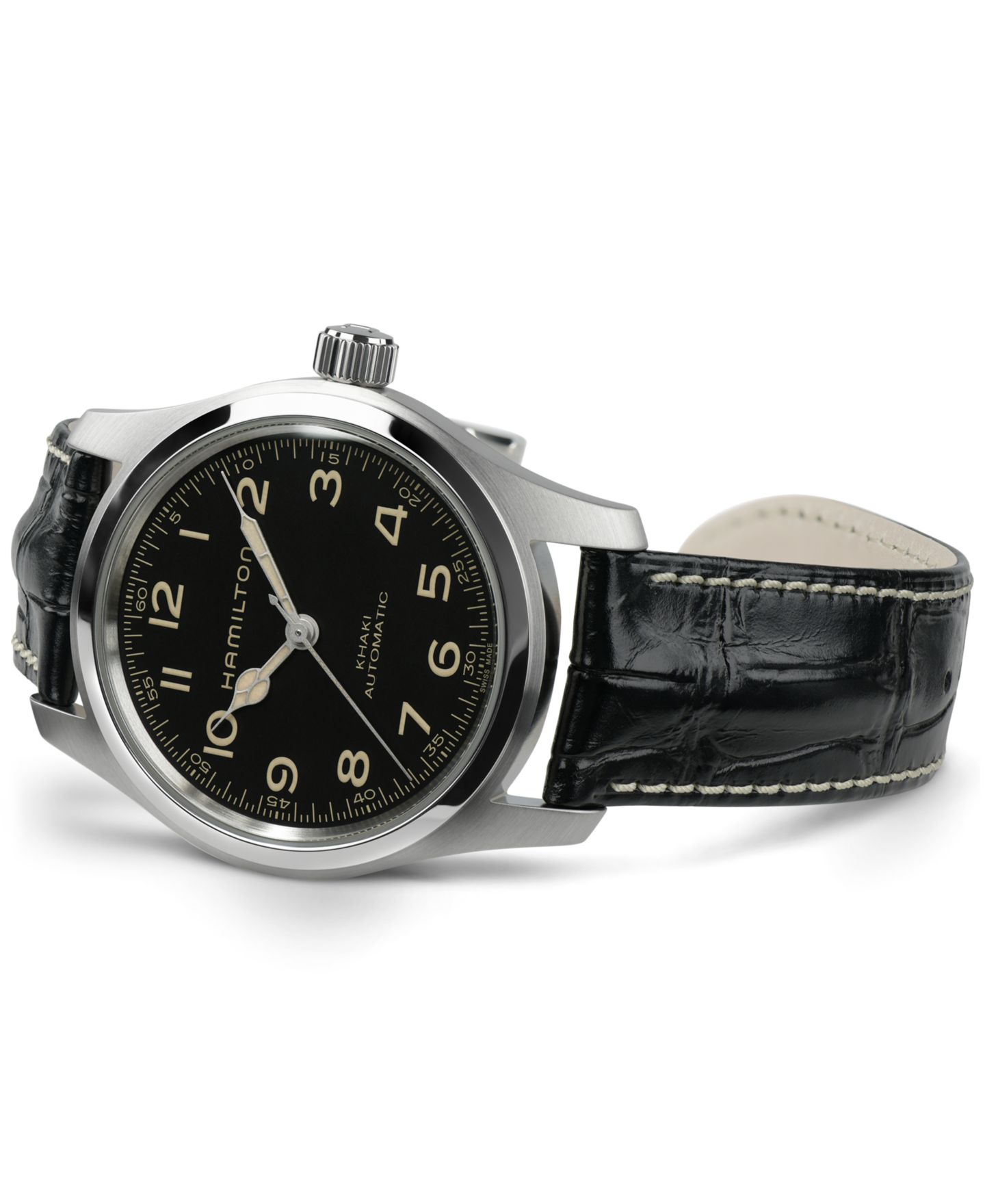 Мужские часы Hamilton Swiss Automatic Khaki Field Murph Black Leather Strap Watch 42mm — фото 5
