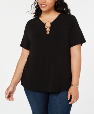 INC International Concepts INC Plus Size Lace-Up Top, Created for Macy's 