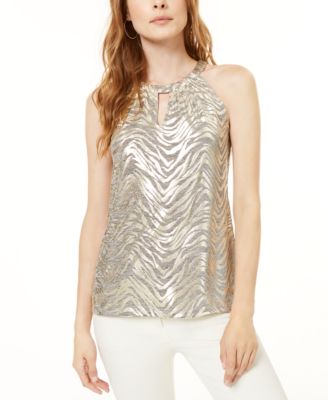 INC International Concepts - Petite Metallic Zebra-Print Halter Top