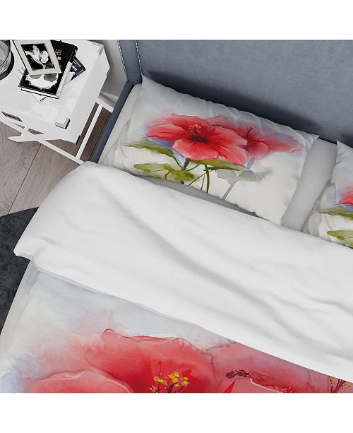Design Art Designart Watercolor Painting Red Hibiscus Flower