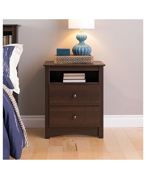 Prepac Fremont Tall 2-Drawer Nightstand with Open Shelf ...