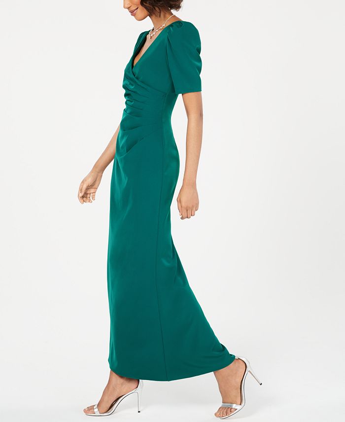 Adrianna Papell Petite Puff-Sleeve Ruched Gown - Macy's