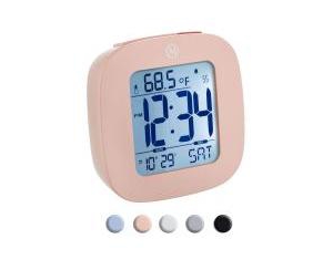 Marathon Small Compact Alarm Clock with Repeating Snooze Light Date and Temperature
