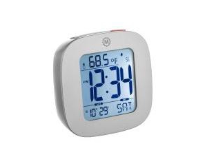 Marathon Small Compact Alarm Clock with Repeating Snooze Light Date and Temperature