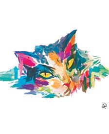 Watercolor Cat Abstract Portrait Metal Wall Art Print - 20" x 24"