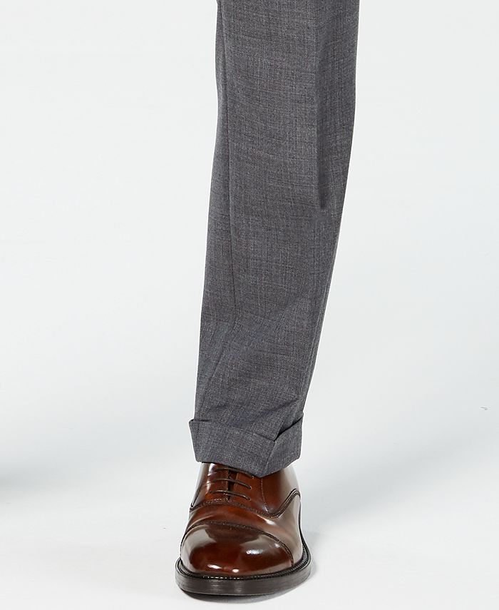 Lauren Ralph Lauren - Men's Classic-Fit UltraFlex Stretch Gray Sharkskin Pleated Suit Pants