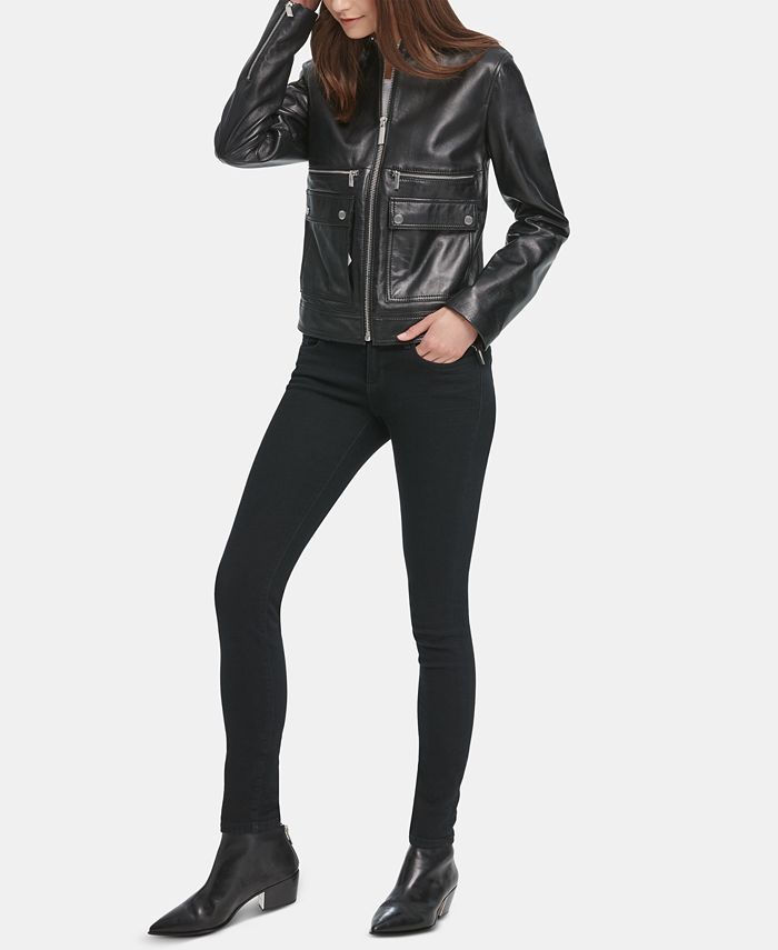 DKNY Zip Front Leather Jacket Macy's