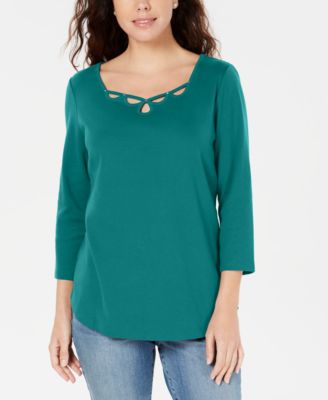 Karen Scott - Cotton Keyhole Stud Top