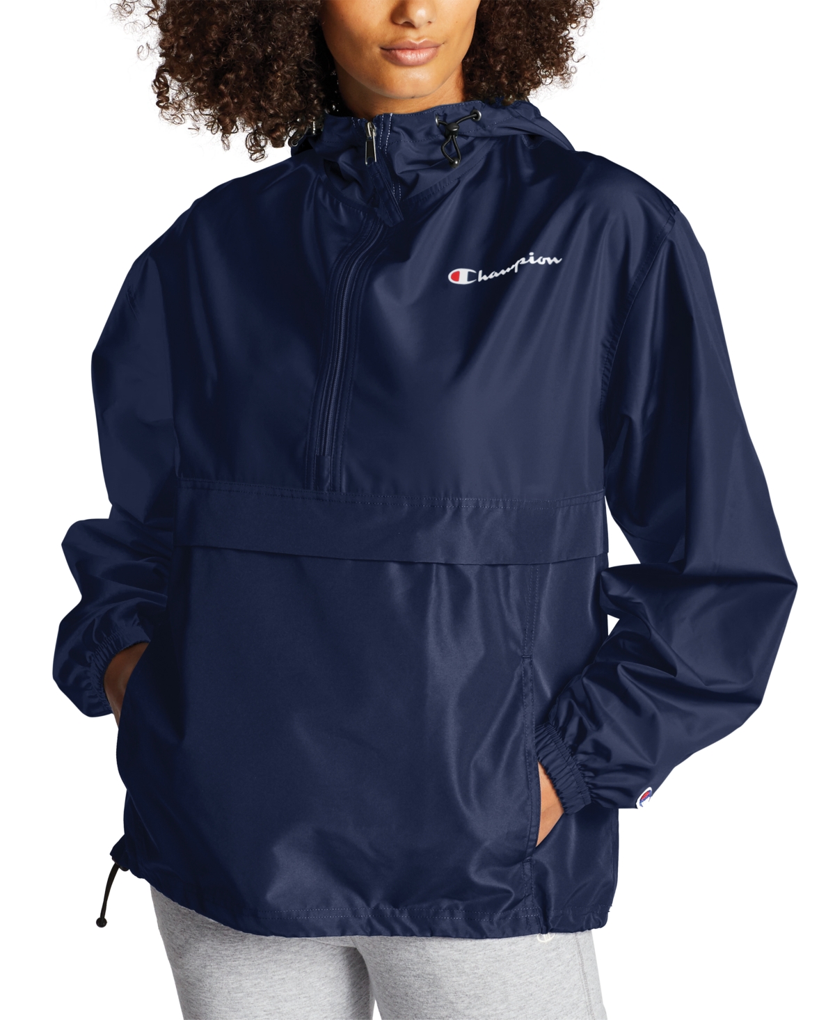 Women's Packable Hooded Windbreaker Jacket - Athletic Navy