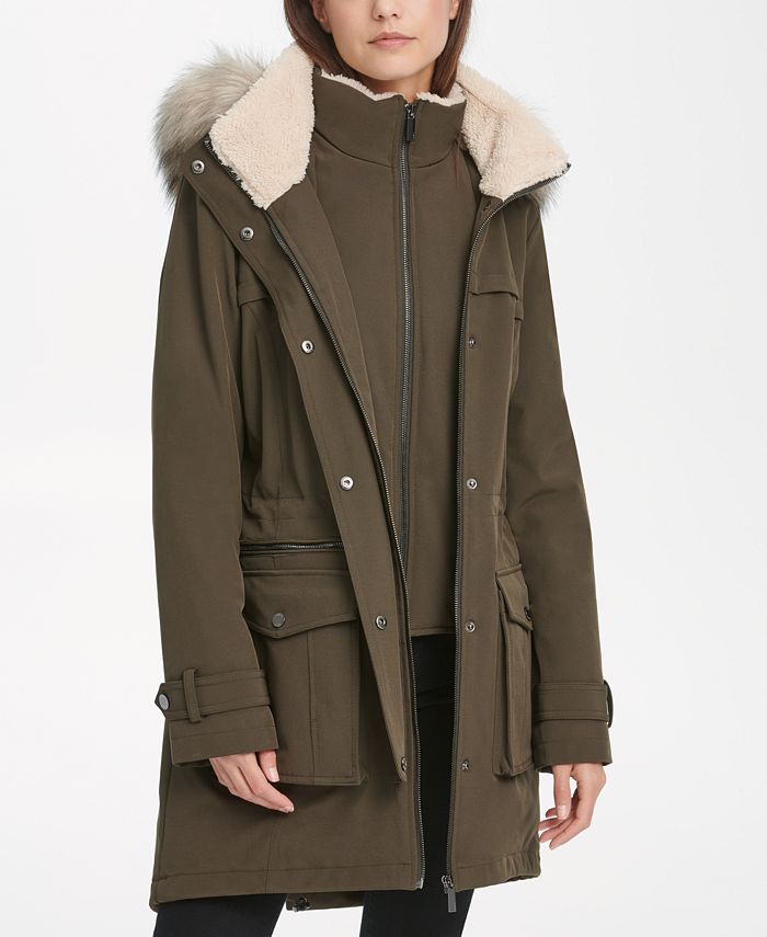 DKNY Faux-Fur-Trim Hooded Parka Coat - Macy's