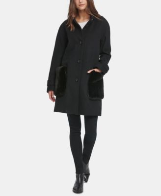 DKNY - Faux-Fur-Pocket Walker Coat