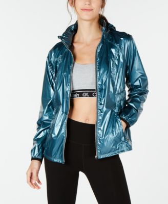 Calvin Klein Metallic Water-Repellent Hooded Jacket Macy's