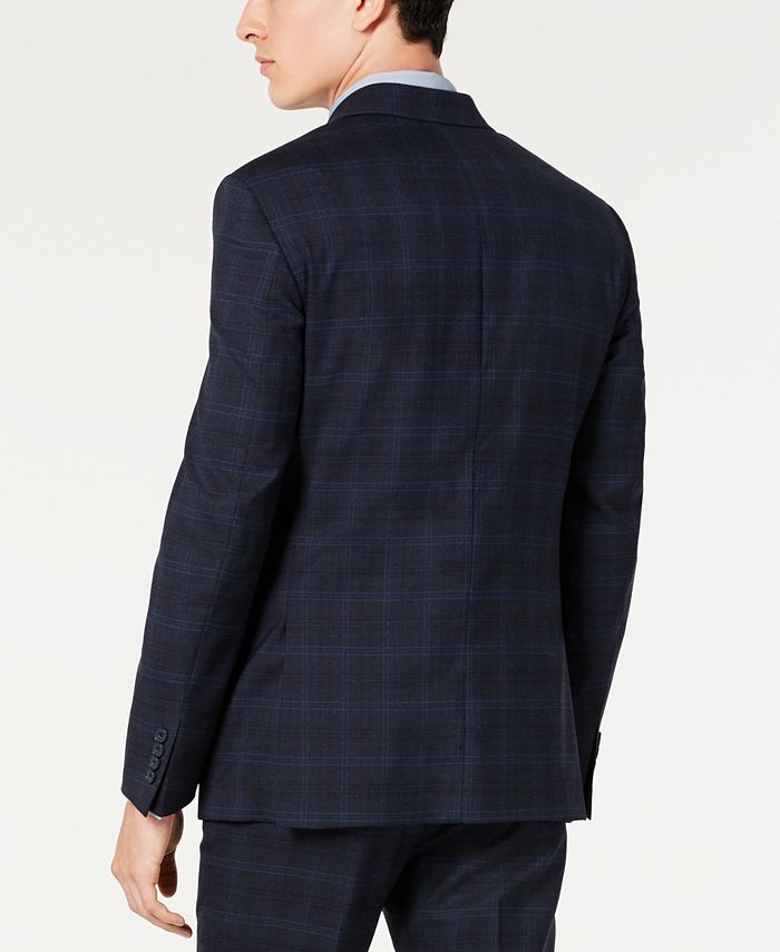 Calvin Klein Men's X Slim-Fit Stretch Navy Plaid Suit Separate Jacket ...
