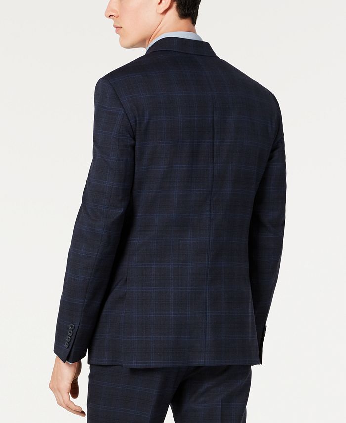 Calvin Klein Men's X SlimFit Stretch Navy Plaid Suit Separate Jacket