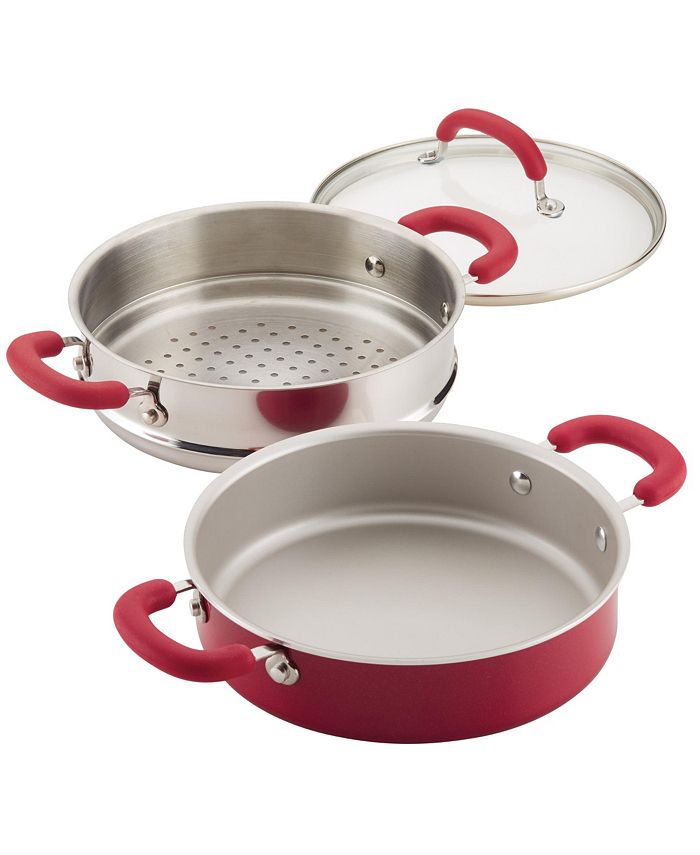 Rachael Ray Create Delicious Set Pentole Antiaderenti Grigio Con Manici Rossi | 10 Pezzi In Alluminio Anodizzato - 4