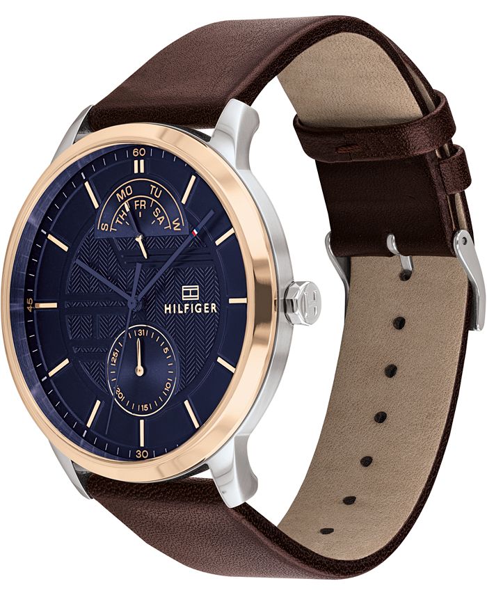 Tommy Hilfiger Men's Brown Leather Strap Watch 44mm, Created for Macy's
