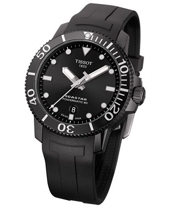 Tissot - Men's Swiss Automatic SeaStar Black Rubber Strap Watch 43mm