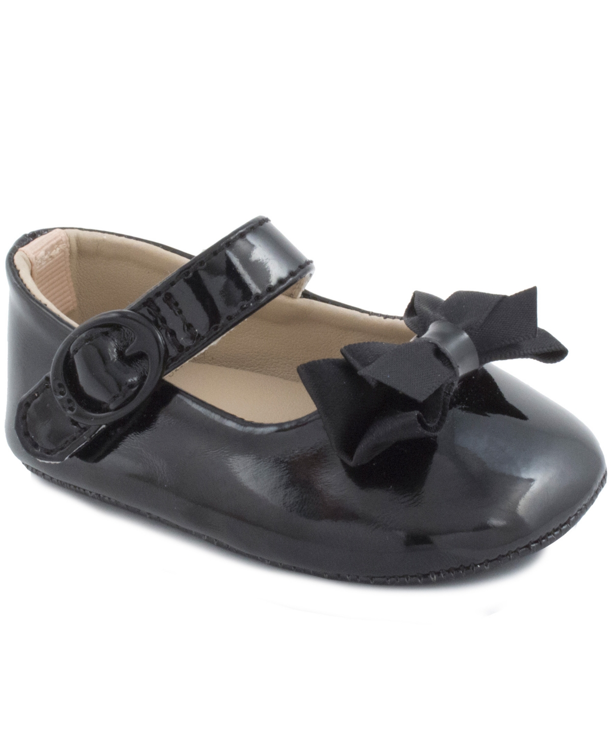 Baby Deer Baby Girl Patent Skimmer With Fancy Bow In Black