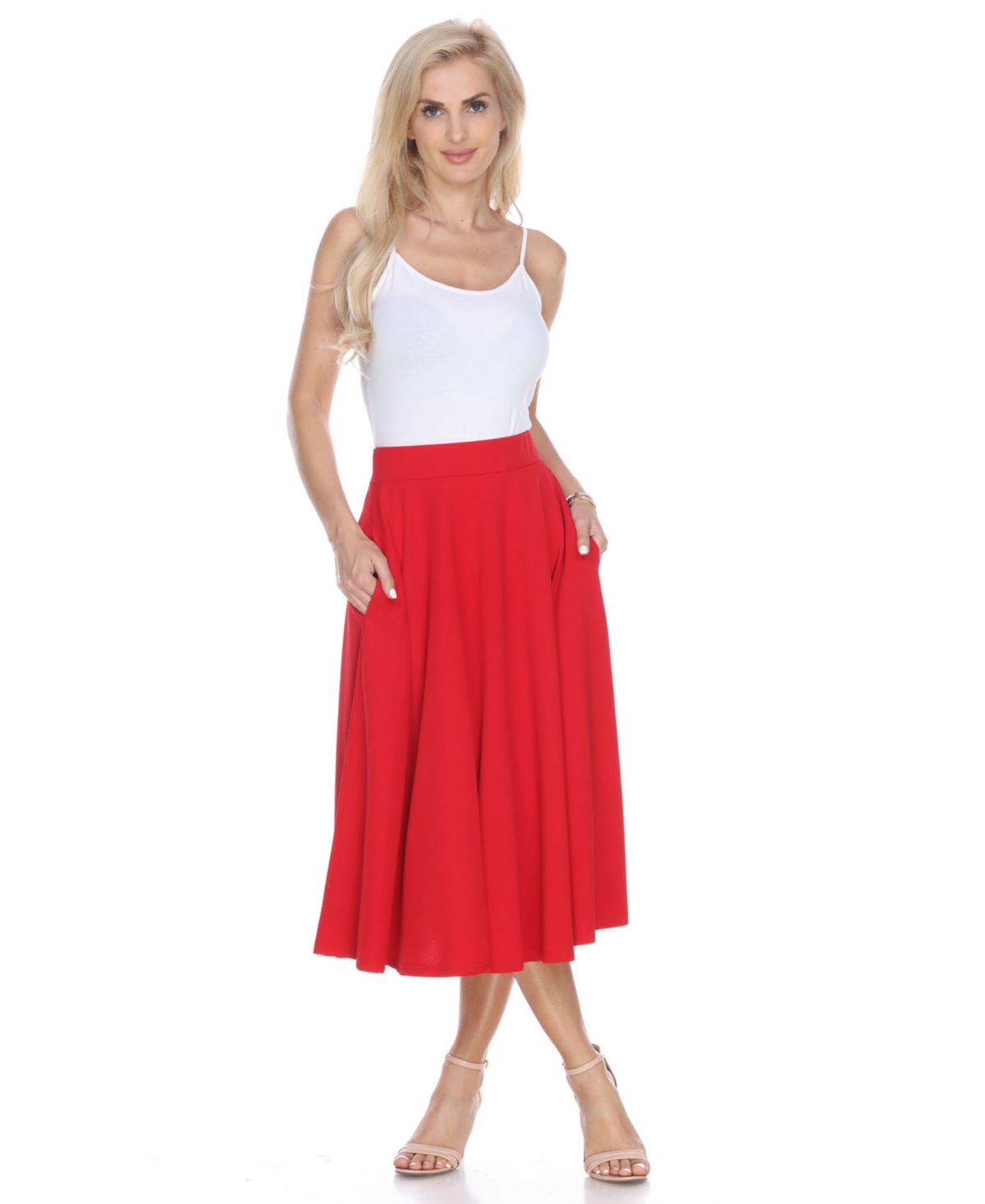 Flared Midi Skirt with Pockets - Burgundy