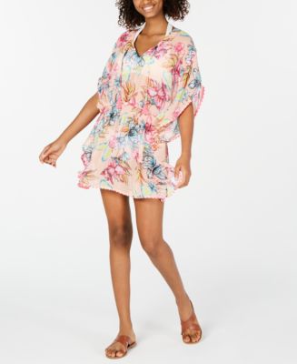 Miken Juniors' Printed Smocked-Waist Cover-Up Dress, Created for Macy's ...