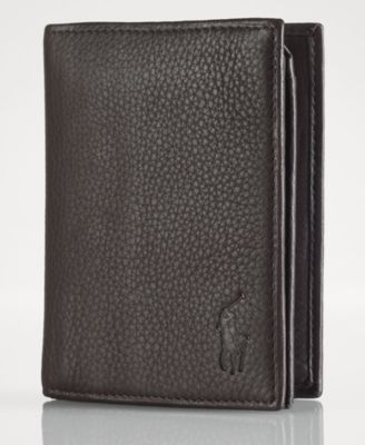 polo ralph lauren mens trifold leather wallet black