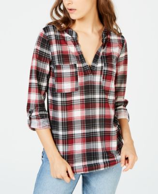 Crushed 3/4 Sleeve 'Plaid' Polo