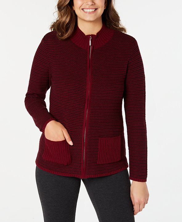 Karen Scott Textured ZipFront Cardigan, Created for Macy's & Reviews