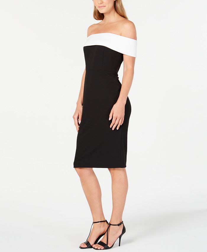 calvin klein off the shoulder ruched gown