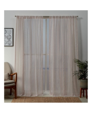 Exclusive Home Santos Embellished Sheer Rod Pocket Top Curtain Panel Pair, 54" X 96" In Pink