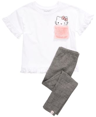 Hello Kitty - Little Girls Faux-Fur-Pocket T-Shirt & Leggings Set
