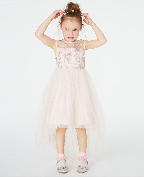 Rare Editions Little Girls Illusion Neck Embroidered High Low