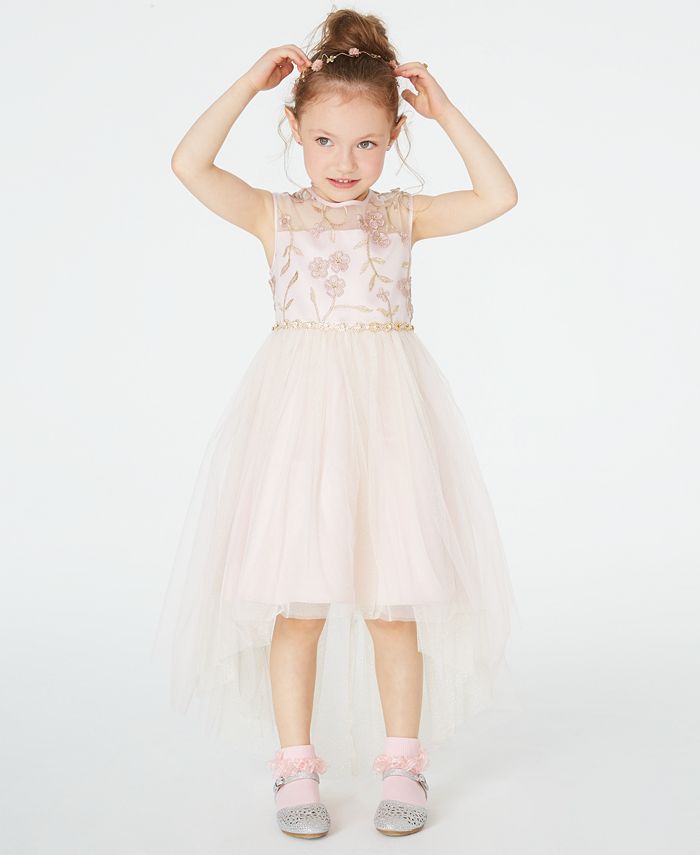 Rare Editions Toddler Girls Illusion Neck Embroidered High Low