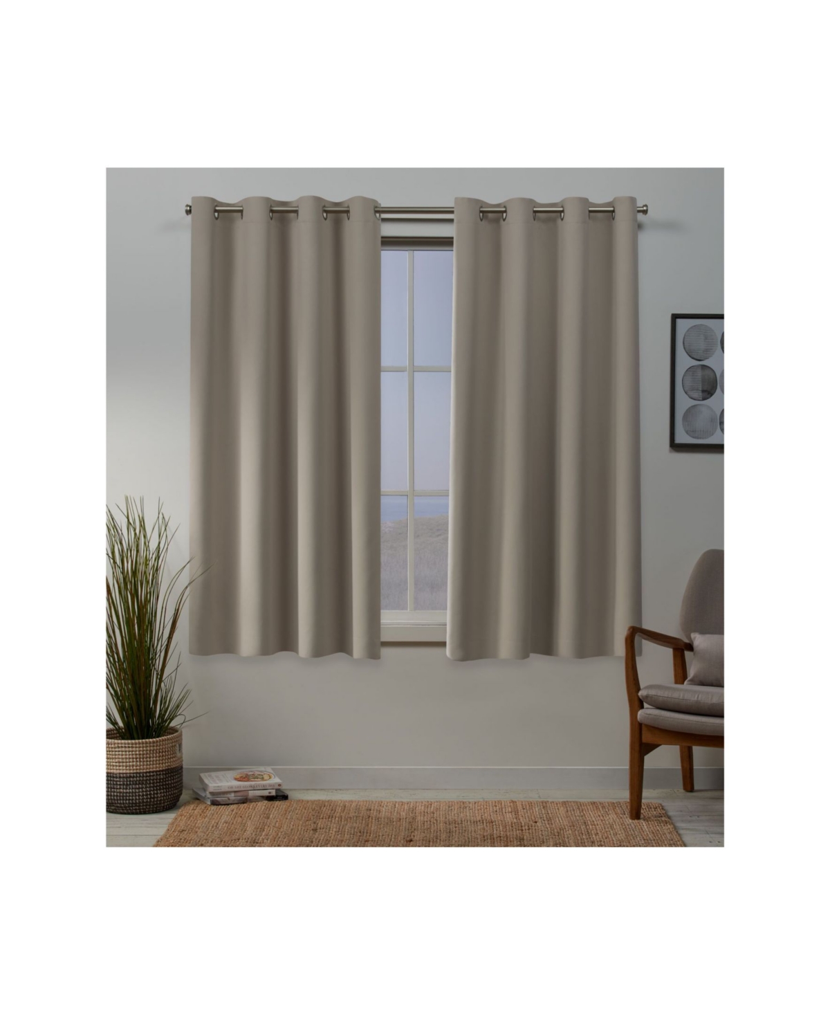 Sateen Twill Woven Blackout Grommet Top Curtain Panel Pair, 52" x 63" - Brown