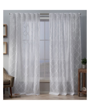 Exclusive Home Aberdeen Sheer Woven Trellis Embellished Hidden Tab Top Curtain Panel Pair, 54" X 84" In White