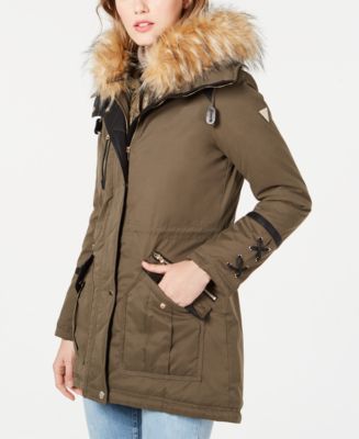GUESS Hooded Faux-Fur-Trim Anorak, Created for Macy's - Macy's