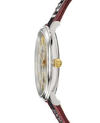 interferentie Erfenis Riskeren Versace Men's Swiss V Circle Greca Edition Burgundy Leather Strap Watch  42mm & Reviews - All Fine Jewelry - Jewelry & Watches - Macy's