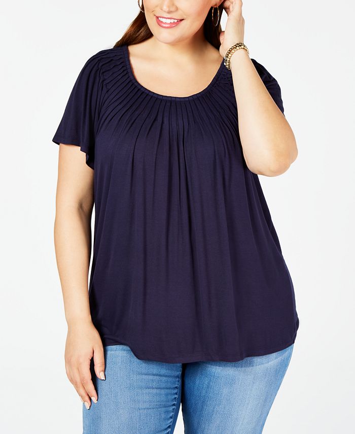 Style & Co Plus Size Solid Pleat-Neck Top, Created for Macy's & Reviews ...