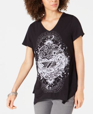 Style & Co Women's Burnout Handkerchief Hem T-Shirt Pink Size L