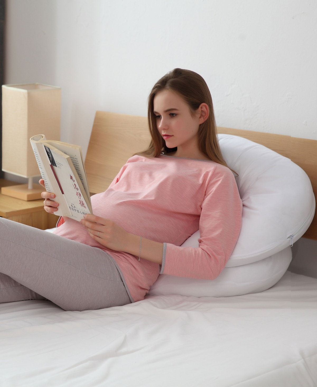 Cheer Collection Hypoallergenic Down Alternative Total Body J Shaped Pillow with Zippered Cover