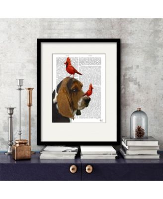 Basset Hound and Birds 16" x 20" Framed and Matted Art