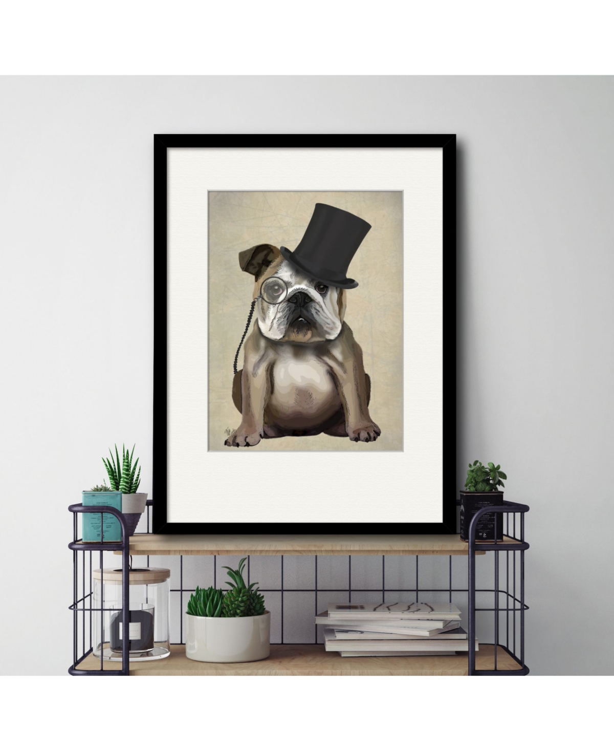 Courtside Market English Bulldog, Formal Hound and Hat Framed and Matted Art