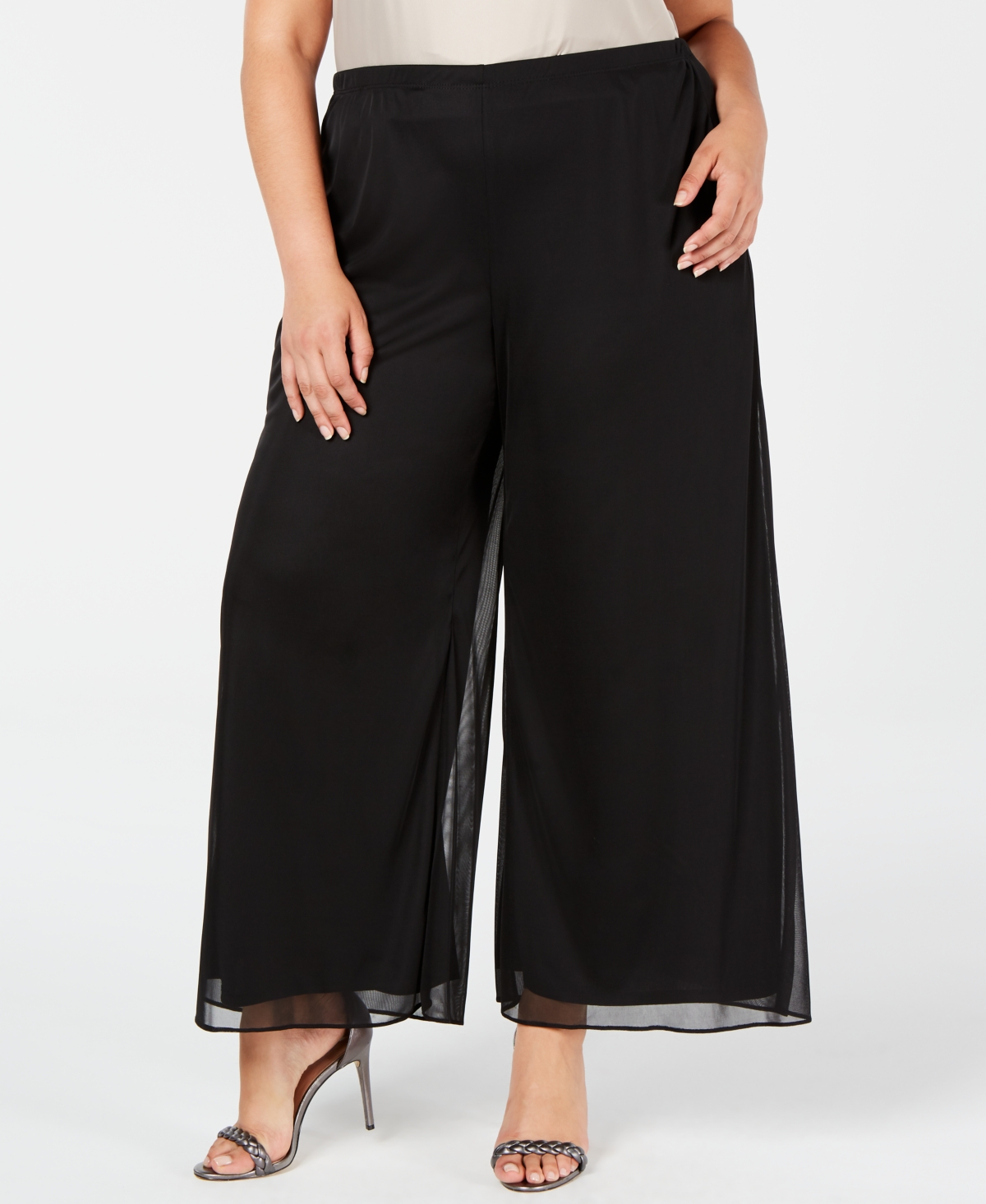 Plus Size Mesh Wide-Leg Pants - Black
