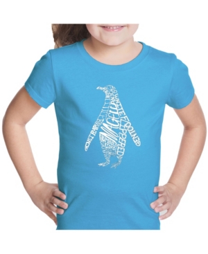 La Pop Art Girl's Word Art T-Shirt - Penguin