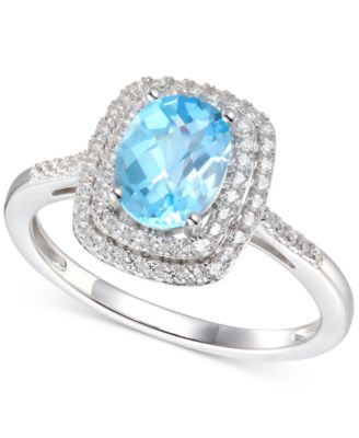 Macy's - Blue Topaz (1-3/8 ct. t.w.) & Diamond (1/4 ct. t.w.) Ring in 14k White Gold